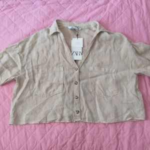Zara Linen Crop Top Shirt Large